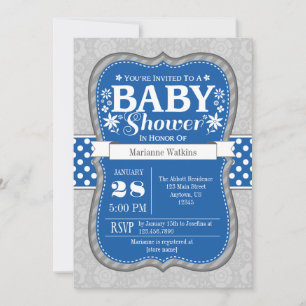 Invitation Baby shower Floral gris bleu