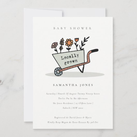 Invitation Baby shower floral gris cultivé localem (Devant)