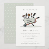 Invitation Baby shower floral gris cultivé localem (Devant / Derrière)