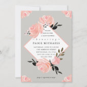 Invitation Baby shower floral gris doux et flou (Devant)