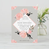 Invitation Baby shower floral gris doux et flou (Debout devant)