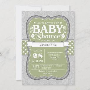 Invitation Baby shower floral gris gris vert d'olive de Sage