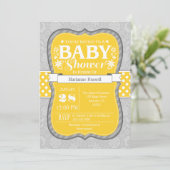 Invitation Baby shower Floral Gris Jaune (Debout devant)