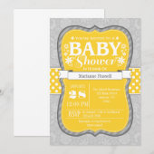 Invitation Baby shower Floral Gris Jaune (Devant / Derrière)