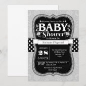 Invitation Baby shower floral gris noir (Devant / Derrière)