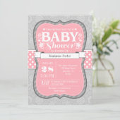 Invitation Baby shower Floral Gris Rose (Debout devant)