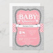Invitation Baby shower Floral Gris Rose (Devant / Derrière)