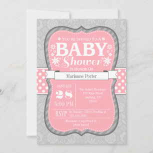 Invitation Baby shower Floral Gris Rose