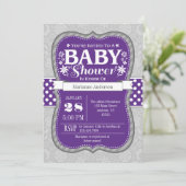Invitation Baby shower Floral Gris Violet (Debout devant)