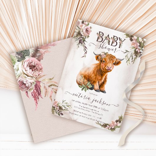 Invitation Baby shower Floral Highland Cow
