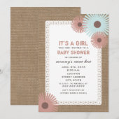 Invitation Baby shower floral inspiré par Burlap & (Devant / Derrière)