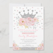 Invitation Baby shower Floral Inv. princesse Couronne argenté (Devant)