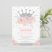 Invitation Baby shower Floral Inv. princesse Couronne argenté (Debout devant)