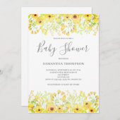 Invitation Baby shower floral jaune (Devant / Derrière)
