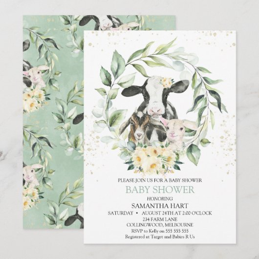 Invitation Baby shower Floral Jaune de verdure (Devant / Derrière)