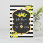Invitation Baby shower | Floral jaune | Élégantes rayures (Debout devant)