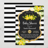 Invitation Baby shower | Floral jaune | Élégantes rayures (Devant / Derrière)