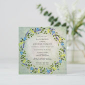 Invitation Baby shower floral jaune et bleu rustique (Debout devant)