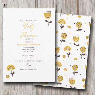 Invitation Baby shower Floral Jaune moderne du milieu du sièc