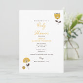 Invitation Baby shower Floral Jaune moderne du milieu du sièc (Debout devant)