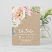 Invitation Baby shower floral kraft rustique (Debout devant)