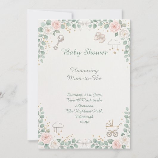 Invitation Baby Shower Floral Lapin (Devant)