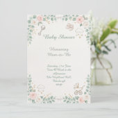 Invitation Baby Shower Floral Lapin (Debout devant)
