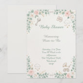 Invitation Baby Shower Floral Lapin (Devant / Derrière)