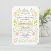 Invitation Baby shower floral lapin jaune fille par courrier (Debout devant)