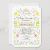 Invitation Baby shower floral lapin jaune fille par courrier (Devant)