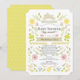Invitation Baby shower floral lapin jaune fille par courrier