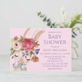 Invitation Baby shower Floral Lapin Lapin Mignonne Moderne (Debout devant)