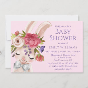 Invitation Baby shower Floral Lapin Lapin Mignonne Moderne
