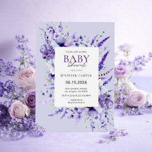 Invitation Baby shower floral lavande élégant violet