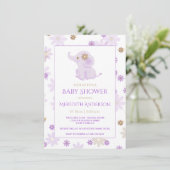 Invitation Baby shower floral Lavender Baby Elephant | (Debout devant)
