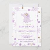 Invitation Baby shower floral Lavender Baby Elephant | (Devant)