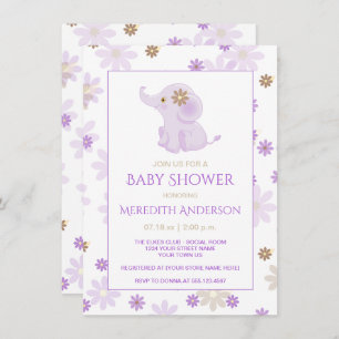 Invitation Baby shower floral Lavender Baby Elephant 