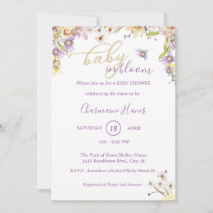 Invitation Baby shower floral Lilac