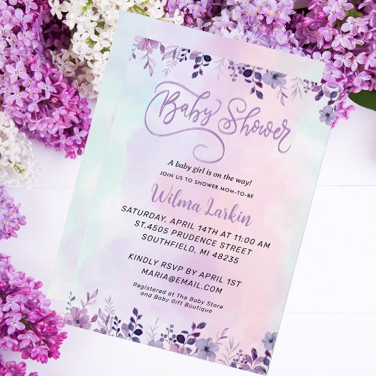 Invitation Baby shower Floral Lilac