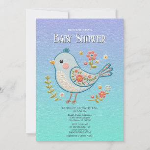 Invitation Baby shower Floral Little Blue Bird