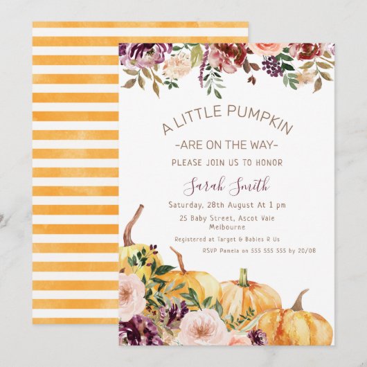 Invitation Baby shower Floral Little Citrouille (Devant / Derrière)
