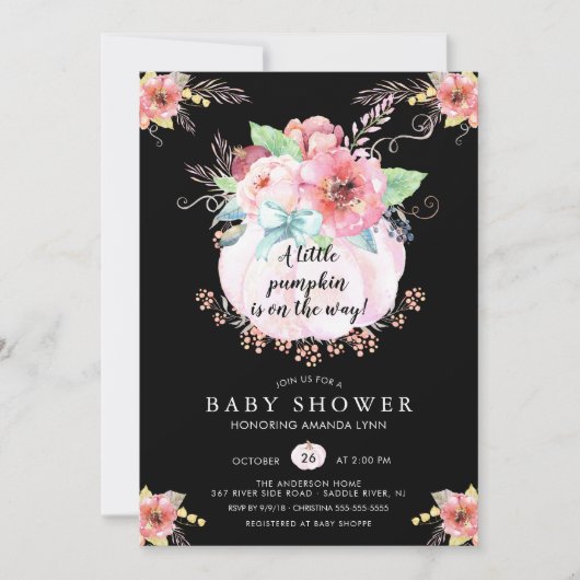 Invitation Baby shower Floral Little Citrouille (Devant)