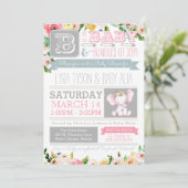 Invitation Baby shower floral Little Elephant (Debout devant)