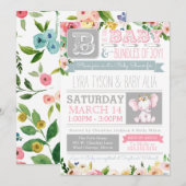 Invitation Baby shower floral Little Elephant (Devant / Derrière)