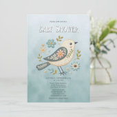 Invitation Baby shower Floral Little Green Bird (Debout devant)