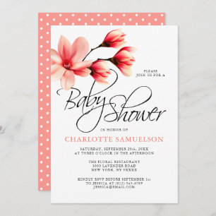 Invitation Baby shower Floral Magnolia Saumon de corail de Pê