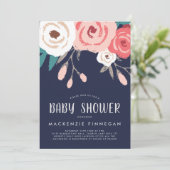 Invitation Baby shower floral Marine & Coral (Debout devant)