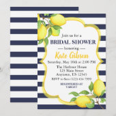 Invitation Baby shower floral marine et citron jaune (Devant / Derrière)