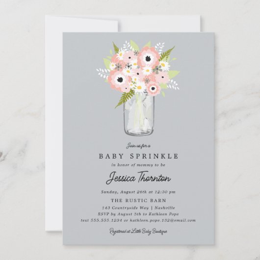 Invitation Baby shower Floral Mason Jar (Devant)