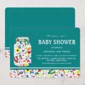 Invitation Baby shower Floral Mason Jar (Devant / Derrière)